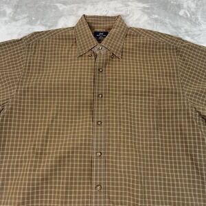 Brooks Brothers 346 Shirt Mens XL Brown Plaid Non Iron Short Sleeve Cotton